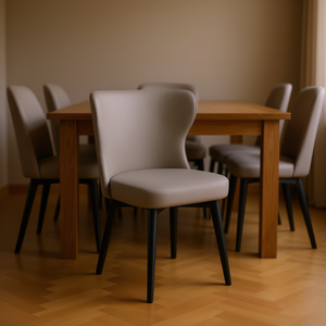 Sedia da pranzo moderna Homeera in tessuto grigio con gambe in legno 53x56x80cm, set completo per sala da pranzo e arredamento casa - Product Image 2