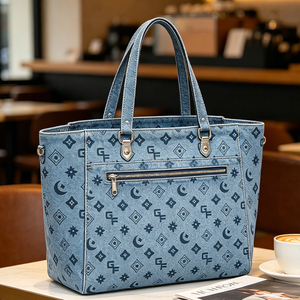 Bolso Tote de Lona y Mezclilla para Mujer con Logotipo Personalizado OEM, Bolso de Mano de Gran Capacidad, Diseño de Diseñador, para Uso Diario Informal - Product Image 2