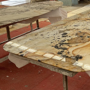 Mesa de comedor de mármol blanco <span class=keywords><strong>Patagonia</strong></span> de lujo, estilo nórdico moderno rectangular con losas de cuarcita para el hogar o el <span class=keywords><strong>restaurante</strong></span> - Product Image 2