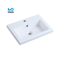 Meuble de salle de bain rectangulaire de haute qualité au design moderne avec support de robinet monotrou, lavabo intégré, mobilier de salle de bain haut de gamme
