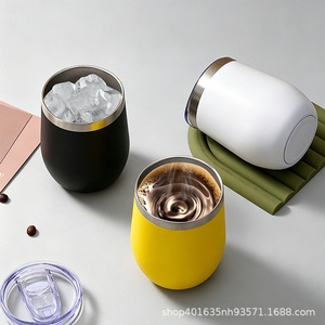 แก้วน้ำสแตนเลส 12 ออนซ์ แบบสองชั้นสุญญากาศ พร้อมฝาปิด แก้วกาแฟแบบพกพา รูปทรงตัวยู สำหรับสำนักงาน โรงเรียน และเชิงพาณิชย์ - Product Image 4