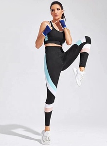 2021 nouveau Style femmes ensemble de gymnastique taille haute mince Fitness sport soutien-gorge Leggings personnalisable Logo décontracté couture Spandex fait Spandex - Product Image 3