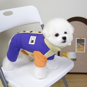 厚手のフリース裏地付き4脚用犬用ジャケット、カラーブロック冬用ペットコート、漫画パッチ付きスナップボタン＆リード用Dリング付き、小型犬用 - Product Image 1
