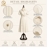 Robe chemise en lin beige naturel écologique sur mesure pour femme, boutonnée sur le devant, avec ceinture, coupe trapèze, longueur midi, fabrication OEM/ODM, vente en gros