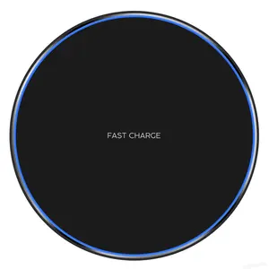 Universal 10W Fast Charging Cell Phone Pad Battery Charger Portable Slim Round OEM Logo Qi Wireless Charger with LED Glow