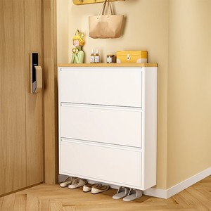 靴収納キャビネット3フリップ引き出し付き隠しスリム狭い靴ラックキャビネットウォールマウント金属靴キャビネット - Product Image 1