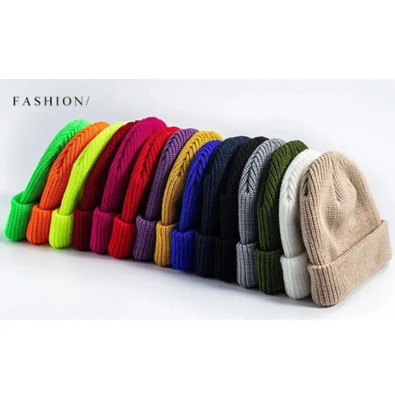 Winter Custom Logo Embroider Unisex Cheap Knitted Solid Color Warm Woman Man Cap Cashmere Blank Acrylic Hat Beanie