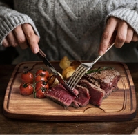 Plateau de service rectangulaire en bois durable et écologique pour steak, pizza, pain, dîner, poli à la main, qualité alimentaire, style américain, lot de 4