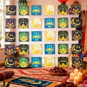 Ensemble complet <span class=keywords><strong>de</strong></span> 61 pièces <span class=keywords><strong>pour</strong></span> le compte à rebours <span class=keywords><strong>de</strong></span> l'Aïd avec cartes à gratter aux couleurs et motifs variés <span class=keywords><strong>pour</strong></span> la célébration du Ramadan en famille - Product Image 4