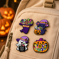 Pendentifs breloques personnalisés en métal émaillé argenté pour Halloween, en alliage de zinc, motifs fantôme, citrouille, chauve-souris, sorcière, château, tendance, pour les fêtes