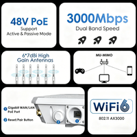 Punto de Acceso Industrial para Exteriores WiFi 6 AX3000 con Repetidor, Antenas de 8dBi, Resistente a la Intemperie, Cobertura de 500-1000 m², Firewall y QoS