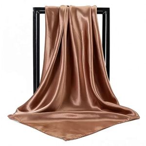 Custom Logo <b>Large</b> 35" Square Head Women Satin Silk <b>Scarf</b> Solid Color Bandana for Night Hair Wrap - Product Image 4