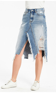 Ripped Denim <strong>Skirts</strong> Womens Asymmetrical Pencil Jean <strong>Skirt</strong> Ladies High <strong>Split</strong> Midi <strong>Skirt</strong> Plus Size 2XL 3XL - Product Image 4
