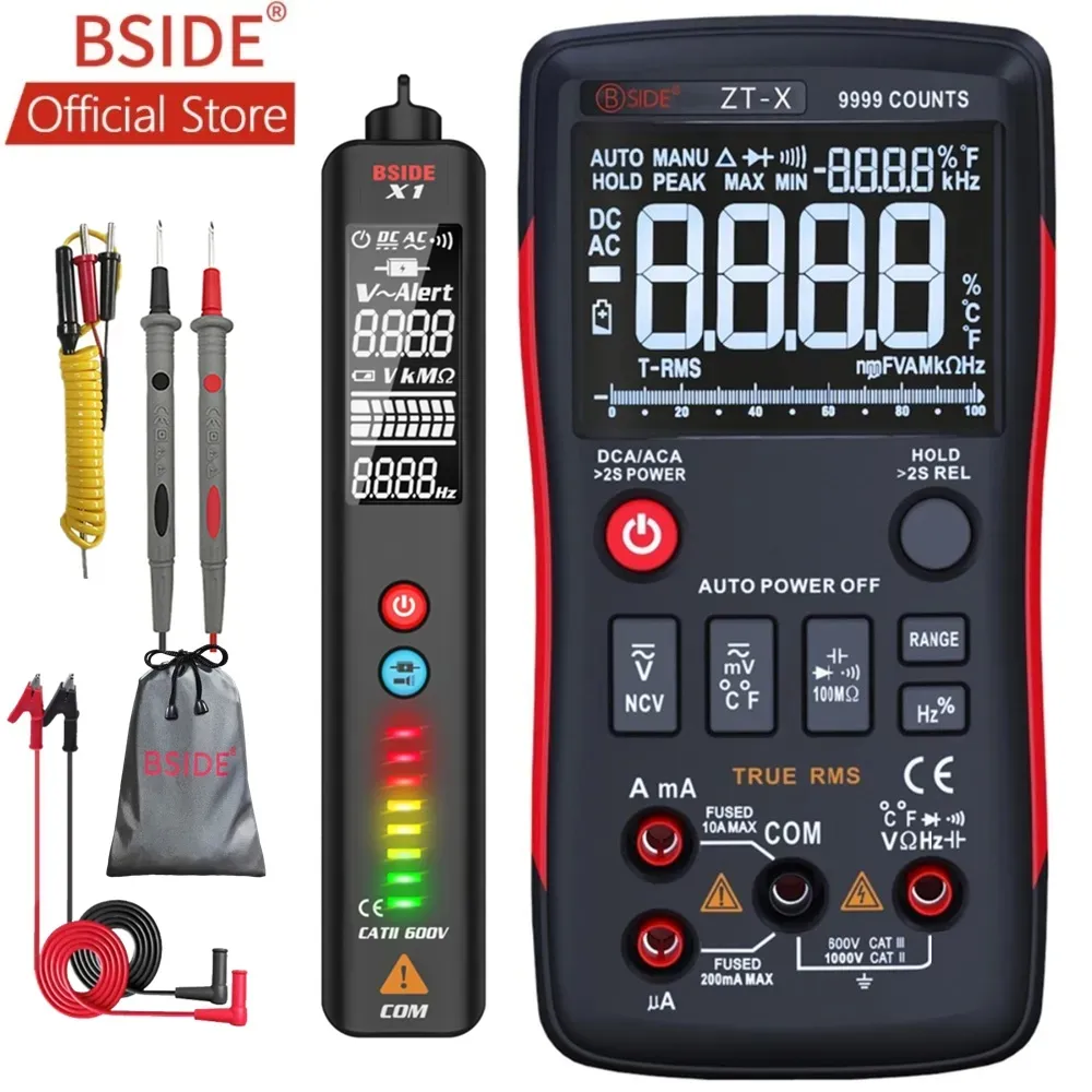 BSIDE ZT-X True RMS Digital Multimeter 3-Zeilen-Dreifachanzeige 9999 Zählt AC/DC-Spannungstemperatur-Kapazitäts tester DMM ZT301