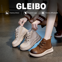 Damen Weiche Echtleder-Stiefeletten mit Plateau-Sohle, Schnürung, Kurze Boots für Alltag und Spaziergänge, Rutschfeste Winterschuhe