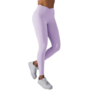 女性用V字型デザインバットリフティングハイウエストワークアウトジムレギンス卸売シームレスヨガパンツスポーツフィットネス - Product Image 4