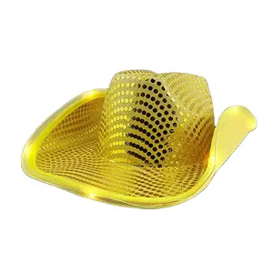 FlashingBlinky Lights Shiny Sequin Light Up LED Yellow Gold Cowboy Hat