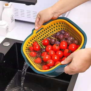 Multifunctional Drain <b>Basket</b> <b>Plastic</b> Rectangular Vegetable Washing <b>Basket</b> With Lid For Kitchen Fruit Storage 3 Pieces Set - Product Image 2