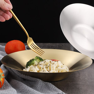 Plat à fruits rond profond en acier inoxydable 304 doré, plat de service commercial, bol à pâtes et salades, pour les fêtes - Product Image 3