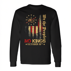 Camiseta de manga larga con bandera de Estados Unidos vintage de No Kings, unisex, cuello redondo, para adultos, promocional, 1776, 18 de octubre - Product Image 2