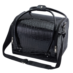 Large <b>Makeup</b> <b>Case</b> with Adjustable Shoulder Strap Professional Cosmetic Organizer Bag Black Crocodile Pattern Cosmetic Train <b>Case</b> - Product Image 1