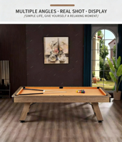 Table de billard en bois massif de 8 pieds pour intérieur/extérieur avec poches en cuir et table de ping-pong, kit d'accessoires de jeu de billard offert