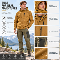 Jaket Hiking Outdoor Pria Berkerudung Setengah Resleting, Tahan Angin, Tahan Air, Manset Dapat Disesuaikan, Banyak Kantong, Mantel Camping Gunung Pria