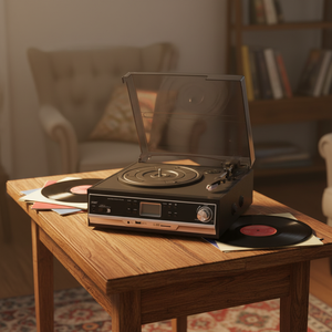 Caja de madera clásica Vintage reproductor de discos de vinilo Retro <span class=keywords><strong>tocadiscos</strong></span> gramófono inalámbrico USB BT altavoz de música electrónica de consumo - Product Image 3