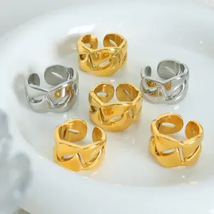 Модное хип-хоп толстое кольцо с цепочкой в стиле панк, 18 карат, позолоченное кольцо из нержавеющей стали