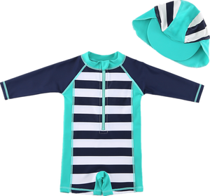 Traje de Baño de una Pieza para Bebés Niños, Manga Larga, Cierre de Cremallera, Secado Rápido, No Tóxico, Diseño a Rayas, Ropa de Playa, Protección Solar UPF 50+ - Product Image 3
