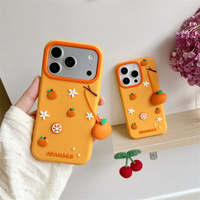 Coque de téléphone en silicone souple avec pendentif fruit 3D Orange Vibrant pour iPhone 18 17 Pro Max 16 15 14 13 – Protection estivale fraîche