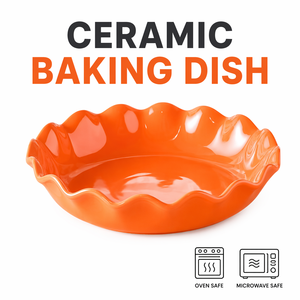 Plat à lasagnes rond en céramique <span class=keywords><strong>de</strong></span> porcelaine à volants <span class=keywords><strong>de</strong></span> 10 pouces, plat <span class=keywords><strong>de</strong></span> cuisson pour <span class=keywords><strong>la</strong></span> pâtisserie - Product Image 3