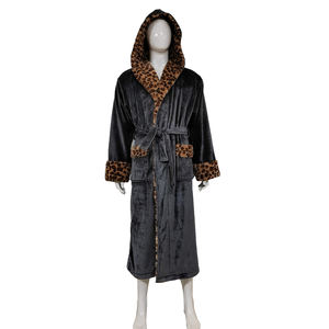 Custom Women's Leopard Printed Soft Flannel Fleece Microfiber Ladies <strong>Hooded</strong> Bath <strong>Robe</strong> - Product Image 6