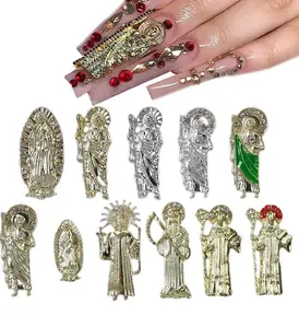 Trending New Products 3D Nail Alloy Nail Decoration Art DIY Light Luxury Charms Gold Silver Virgin Mary Nail Art Charms