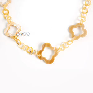 Collar de Cadena con Eslabones de Diseño Floral Hueco de Cuerno de Búfalo Natural, Unisex, Moderno, de Primera Calidad, Accesorio de Moda para Regalo - Product Image 3
