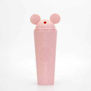Nuevo diseño lindo ratón oreja 24oz 710ml vaso de plástico de doble pared taza para beber frío con pajita y tapa de oreja de ratón portátil - Product Image 5