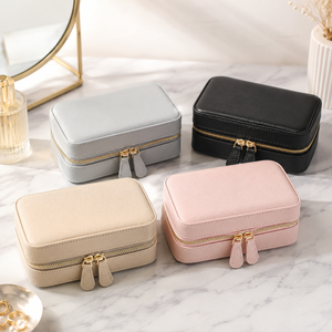 Women PU Leather Cosmetic Case Women <b>Makeup</b> Organizer <b>Box</b> Travel Beauty Bag Double Zipper Storage Pouch with Structured Shape - Product Image 1