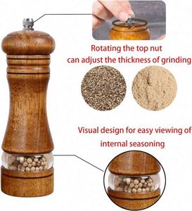 Wood Salt <b>Pepper</b> <b>Grinder</b> Set Manual Rotary Knob Mills Acrylic Window Adjustable Ceramic Grinding-6.5inch 2 Pack Multiple - Product Image 5