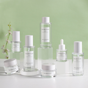 Set botol perawatan kulit, wadah kemasan kosmetik kosong botol krim wajah kaca dengan tutup Set kemasan perawatan kulit plastik