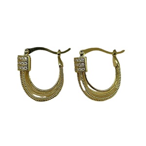 U Shape <b>Hoop</b> Earrings Gold Zinc Alloy Channel Setting Zircon Inlay Party Fashion Jewelry - Product Image 5