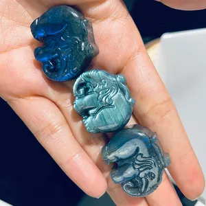 Bán Buôn Tự Nhiên Khắc Chất Lượng Cao Tay Khắc Labradorite Đèn Flash Màu Xanh Voi Tiêu Đề Chạm Khắc Để Trang Trí