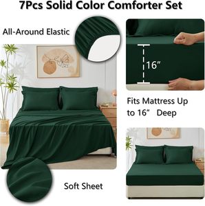 Vua Comforter thiết lập Ngọc Lục Bảo màu xanh lá cây, 7 miếng giường trong một túi bộ đồ giường Comforter thiết lập với tấm, tất cả các mùa Boho 7PC Bộ giường - Product Image 5