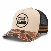 Casquette de baseball trucker camouflage canard avec patch brodé personnalisé, toile beige, dos en maille, ajustable, performance, 100% coton respirant