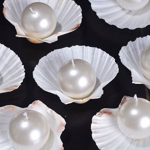 Pearl Ball Art <b>Candle</b> with Shell Tray Single Wick White Iridescent Home Decoration Scented <b>Candle</b> - Product Image 2