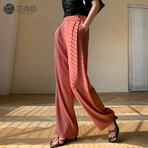 Celana Kain Poliester Ramping Kasual Kualitas Tinggi dan Murah Celana Longgar Kaki Lebar Pinggang Tinggi untuk Wanita