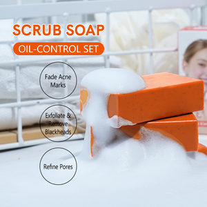 Natural <strong>Soap</strong> <strong>Set</strong> Organic Turmeric &amp; Papaya Scrub <strong>Soap</strong> Oil-Control <strong>Set</strong> Fade Acne Marks Refine Pores Natural <strong>Soap</strong> Bars Gift Box - Product Image 3