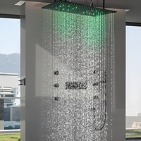 Ensemble de douche LED 32*16 pouces, grande taille, montage au plafond, jets de pluie, jets corporels, noir mat, système de douche thermostatique