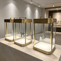 Vitrine de comptoir portable verrouillable avec cadre en laiton et éclairage LED pour bijoux, présentoir en verre