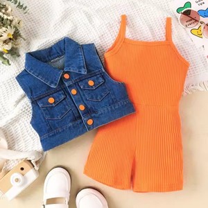 Ensemble chemise en coton pour enfants, nouveau style, avec imprimé floral, haut jaune et short en jean bleu, tenue d'été, vêtements pour enfants, garçons et filles - Product Image 4