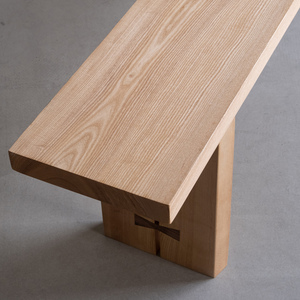 Banc long en bois massif de frêne blanc, tabouret à chaussures, ottoman de bout de lit, table de salle à manger, design moderne minimaliste et artistique - Product Image 4
